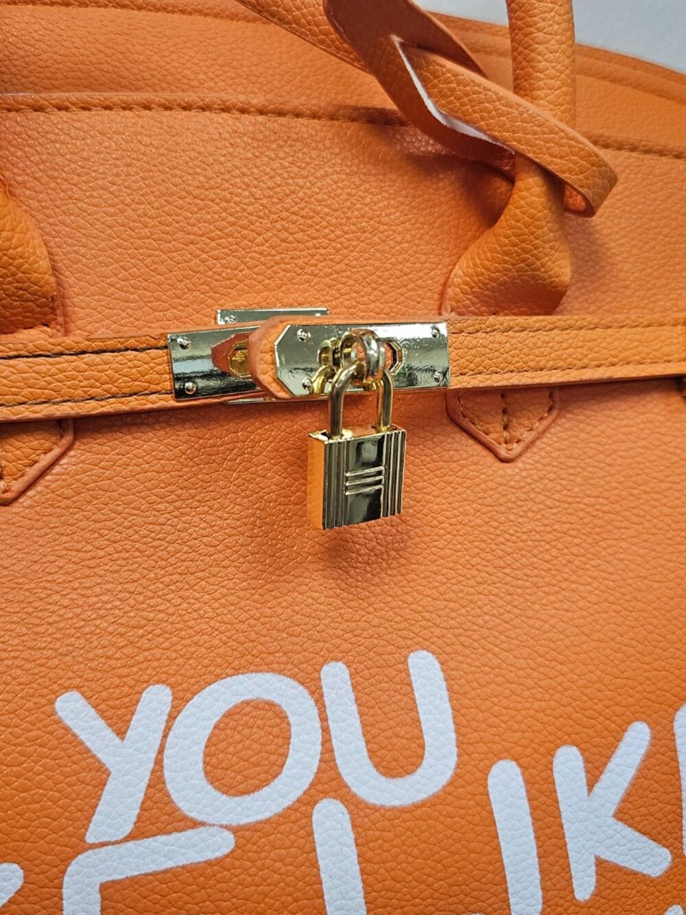 You Fake Like This Birkin Statement Satchel Handbag Orange Bright Color NWT - Picture 5 of 8